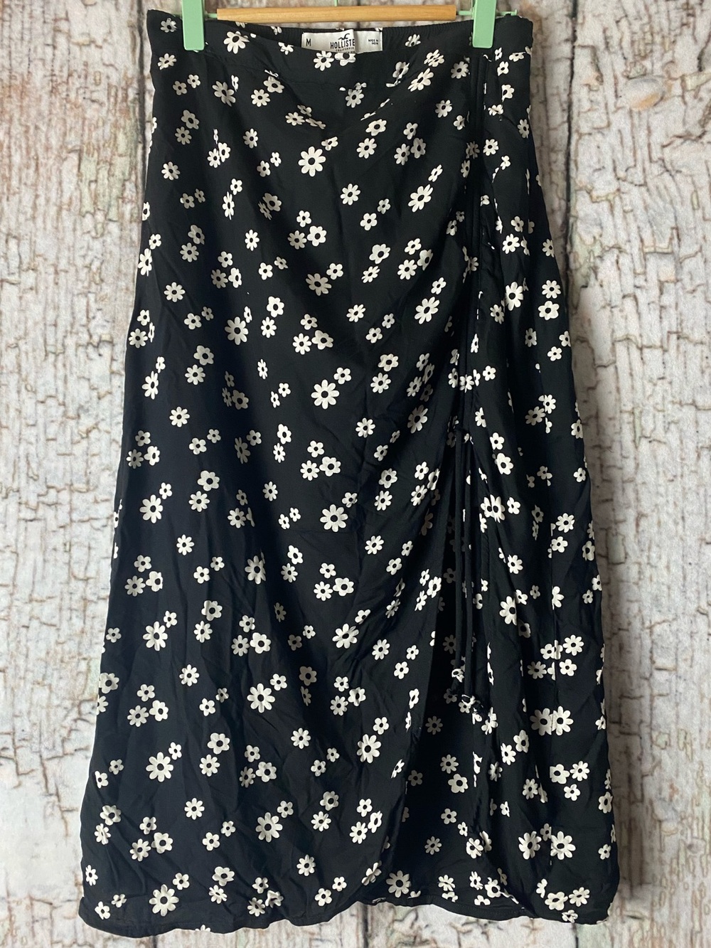 Hollister Black White Floral Daisy Romantic Summer Midi Skirt M